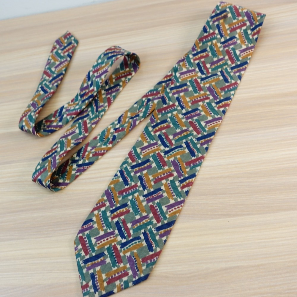 Vintage Neck Tie Mens Brushstroke Basket Weave Painterly Art Italian STRUCTURE